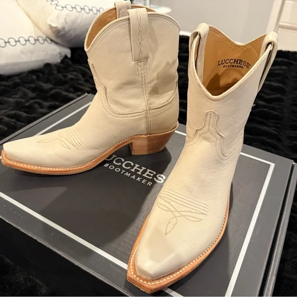 Lucchese Gaby Cream Western Ankle Boots - Picture 2 of 10